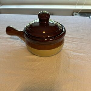 Brown and Tan Ceramic Soup Bowl with Lid